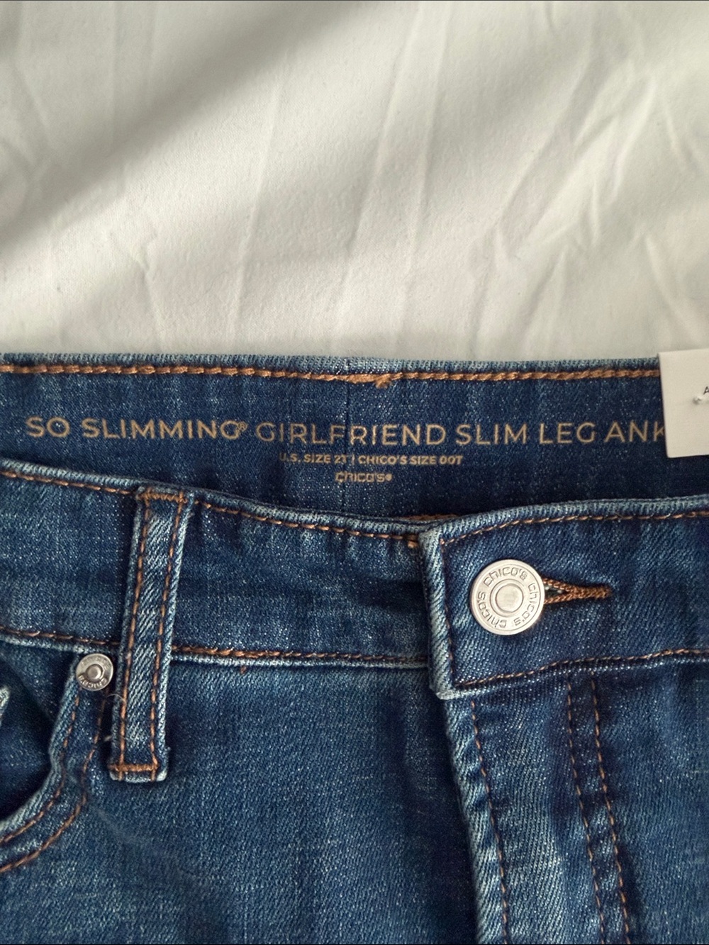Chico's Blue Straight Leg Jeans with Sequin Hem - Picture 2 of 7